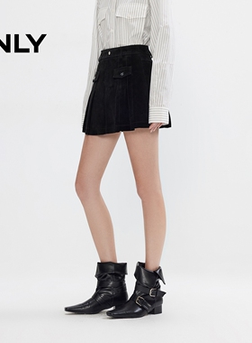 ONLY2025冬新款利落廓形显瘦A字百褶短裙半身裙女|12549M004
