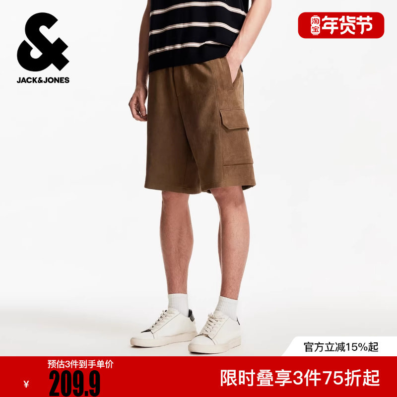 杰克琼斯冬宽松版型时尚潮流松紧抽绳腰头双侧插袋贴袋短裤男装