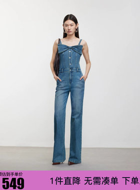 绫致Vero Moda牛仔裤女26秋季新款蝴蝶结细肩带连体微喇背带裤
