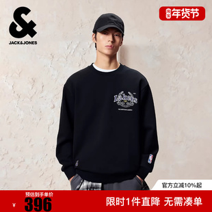 杰克琼斯男装冬卫衣NBA联名款圆领套头字母刺绣舒适长袖上衣