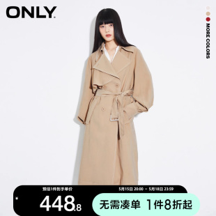 新款 绫致 ONLY2023秋季 风衣女 新 百搭简约通勤风开叉宽松中长款