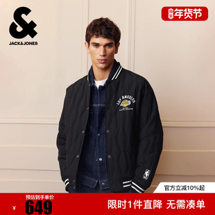 杰克琼斯NBA联名洛杉矶湖人队男装羽绒服冬季新款贴布棒球领上衣