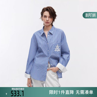 新款 女 休闲撞色翻折袖 衬衫 126105044 口宽松刺绣长袖 ONLY2026春季