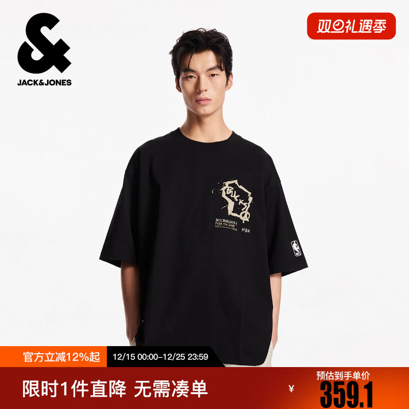 杰克琼斯男装NBA联名款冬百搭舒适运动OVERSIZED短袖T恤