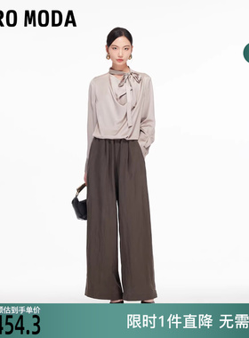 Vero Moda休闲裤女2025秋季新款含莱赛尔捏褶百搭阔腿裤3254PL010