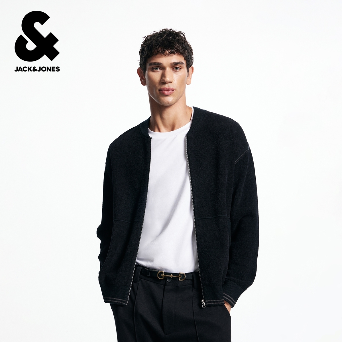 杰克琼斯秋冬略宽松拉链门襟外套毛针织衫时尚百搭休闲男装舒适