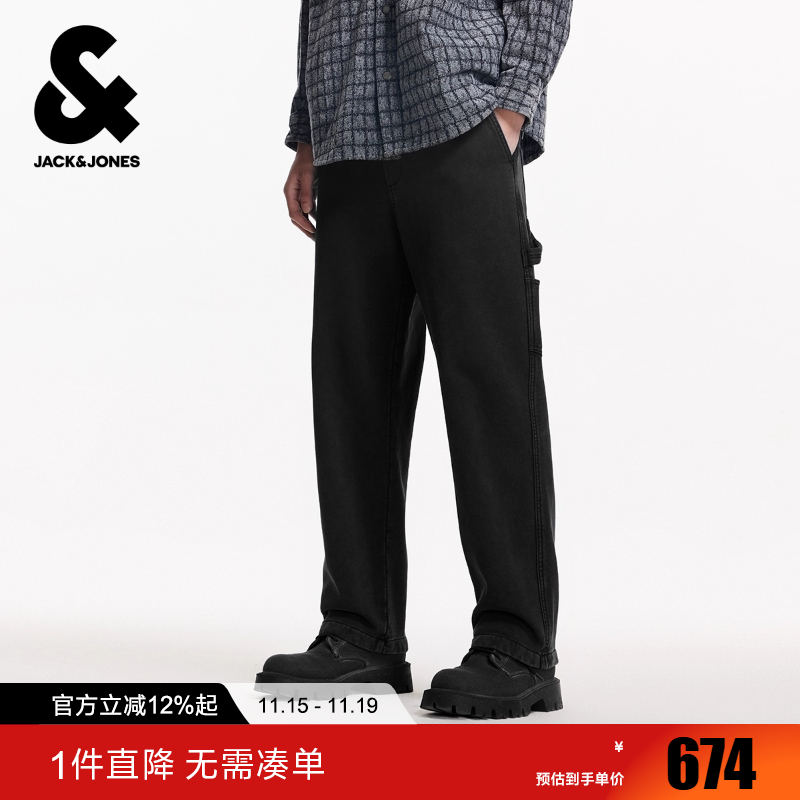 杰克琼斯男装卫裤冬季新款时尚潮流简约贴布休闲合体纯棉舒适裤子