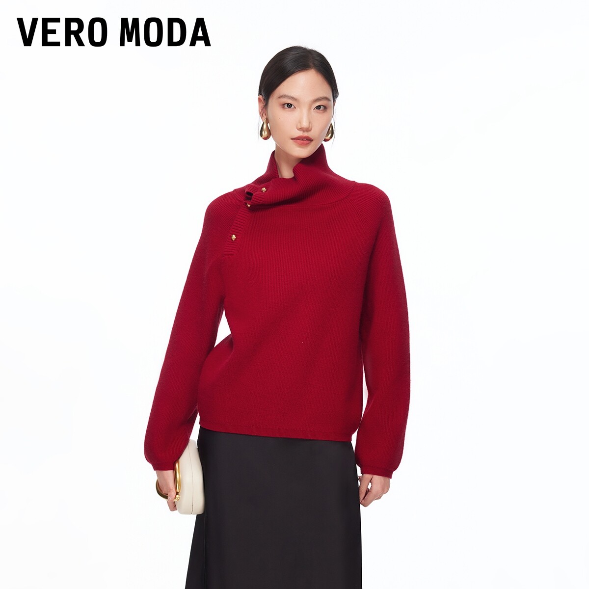 Vero Moda毛衣2026春季新款含兔毛绵羊毛红色新年高领上衣
