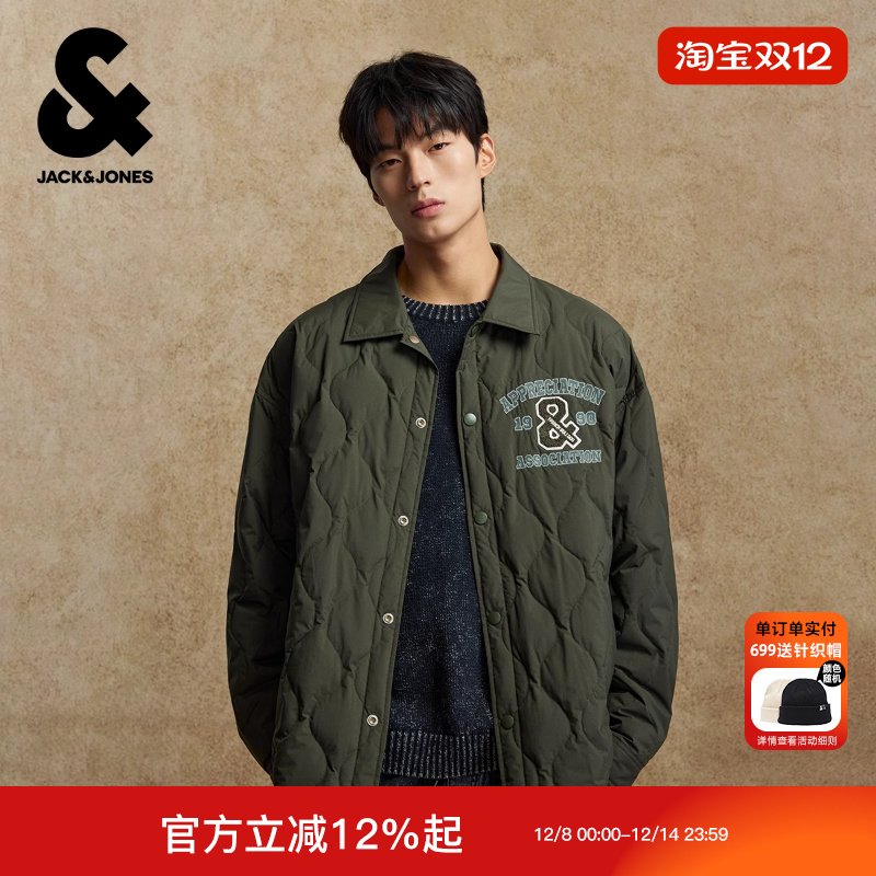 杰克琼斯男生2025年冬季新款羽绒服翻领简约日常外套美式百搭上衣