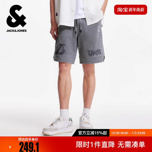 杰克琼斯NBA联名秋季男装短裤湖人队字母刺绣潮时尚运动百搭裤子