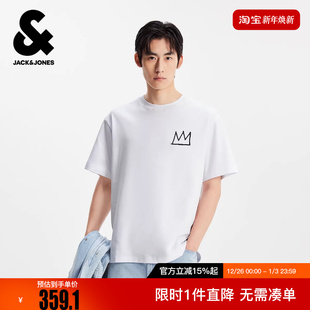 上衣 胶印宽松圆领全棉短袖 杰克琼斯BSQ联名男装 T恤冬冬新款