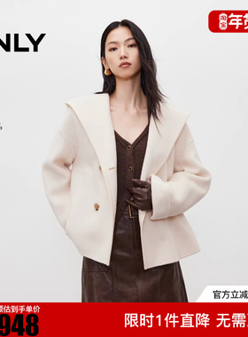 ONLY2025冬新款慵懒风宽松落肩连帽侧开衩毛呢大衣女|12536T010