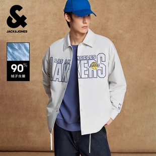 杰克琼斯NBA联名湖人队冬季羽绒服宽松翻领运动风百搭外套上衣