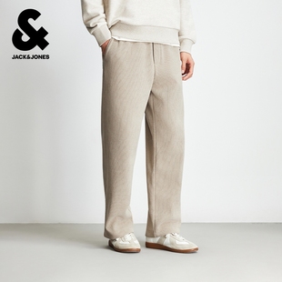 杰克琼斯男装卫裤春季新款简约舒适纯色加绒内里长裤宽松松紧裤子