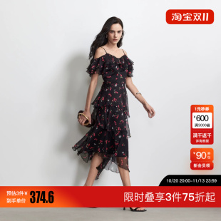 绫致Vero Moda连衣裙2026夏季可调节肩带樱桃印花中长款蛋糕裙