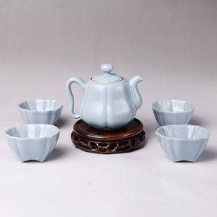 官方正品 天青釉香颂套组 台湾柏采汝窑柏采窑开片汝窑功夫茶具套装