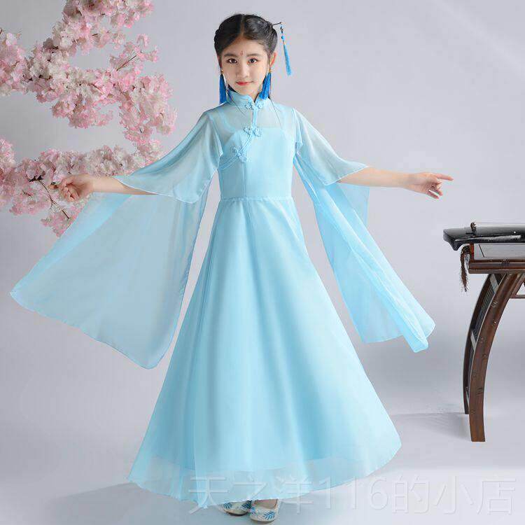 正品蹈古风女童汉服古装超仙中国风女仙服逸古筝儿童演出服舞服春
