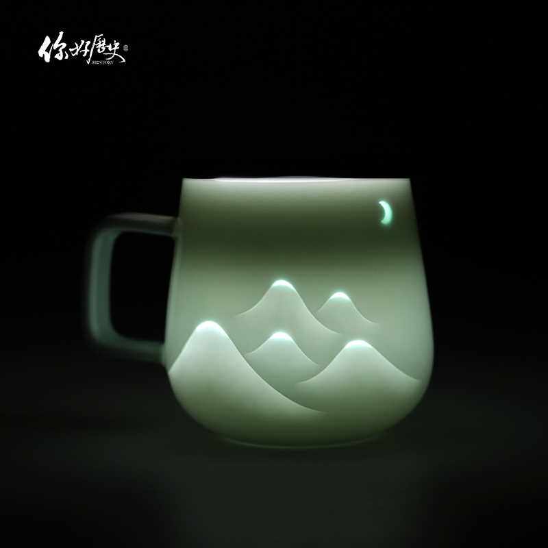 正品你好历史山月玲珑杯景德镇手工陶瓷杯情侣杯创意家用生日生日
