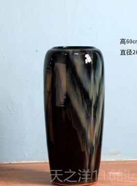 正品现代简约黑色酒店大堂支落地陶瓷瓶摆件干陶罐插花别花墅样器