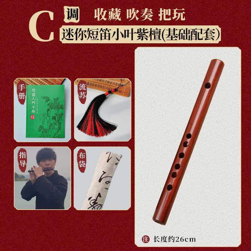 正品楚吟 短笛迷你小笛子26cm黑檀无膜孔笛子随身小乐器古风成人
