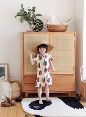 正品四季编衣北欧简约现代儿童物实木衣橱藤双门组合柜卧室收纳储