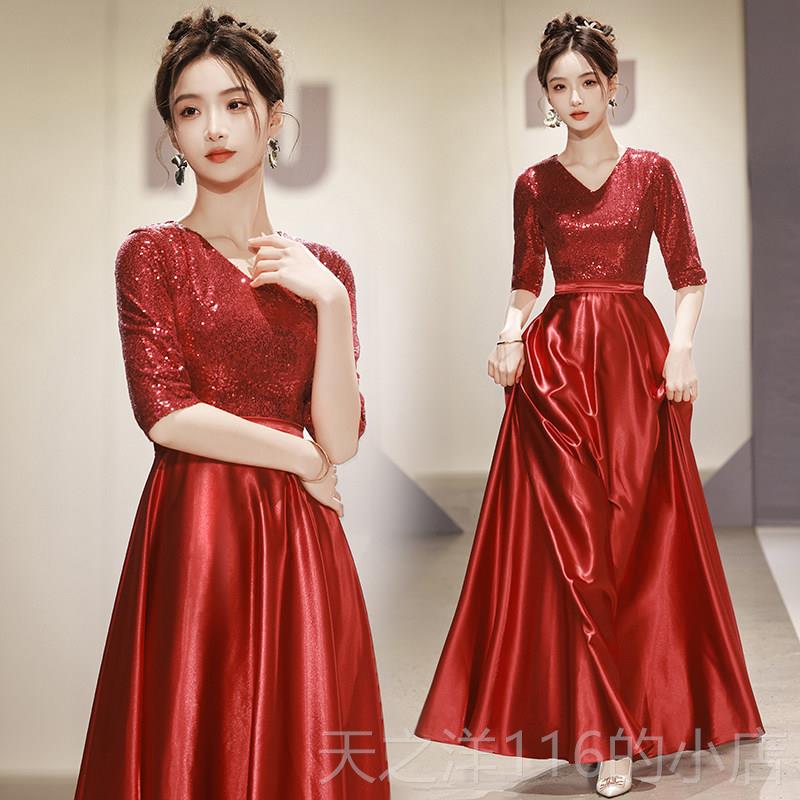 正品黑色晚成礼服装大合团演出女长唱裙表演人主持指赛挥服舞台比图片