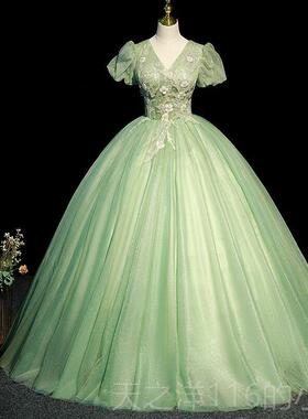 正品晚蓬礼声服森系绿色美声艺乐钢琴考独唱演出蓬裙主持人礼服成