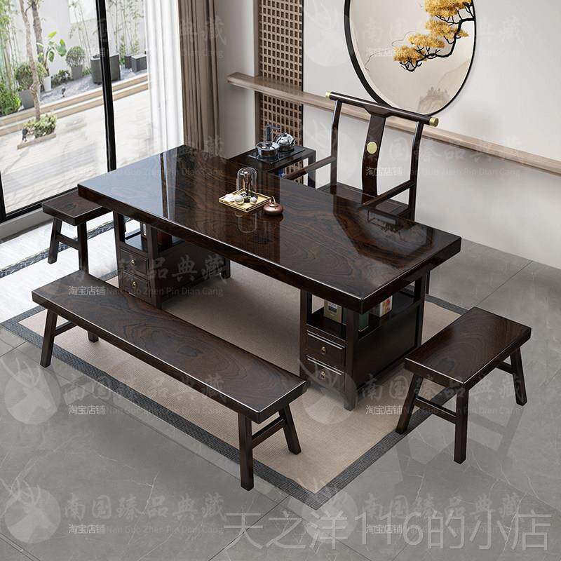 正品非洲材木大板桌椅茶实组黑檀木整板泡茶奥坎合红木乌檀木整块