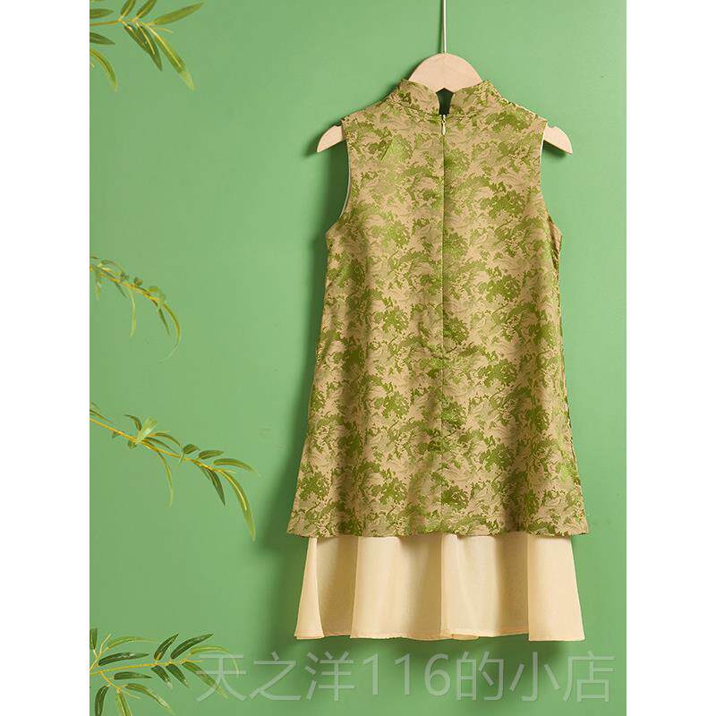 正品新式款女旗袍连衣裙夏季薄款无儿童演出服袖新中童国风改良日