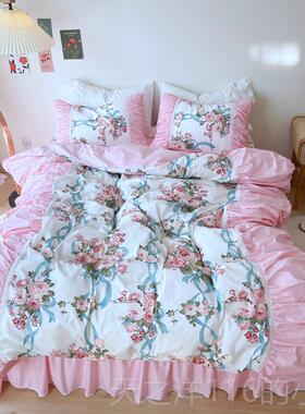 正品简用约欧式典全棉四件套田园经ins碎公主风白色花夏季韩式床