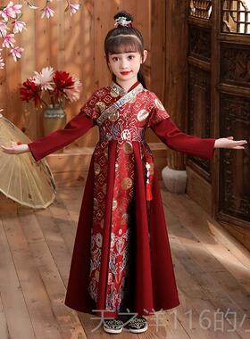 正品女服童汉服六一节2025款儿童国风新唐中国风演装出女孩红色古