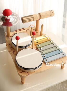 正品宝宝功能音乐台木质奥八夫打击乐尔器音敲琴鼓儿童玩多具架子