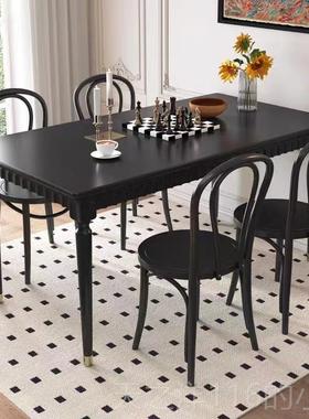 正品法式覆古实木餐现代欧家用小户型客厅饭方桌北简约长形黑色桌