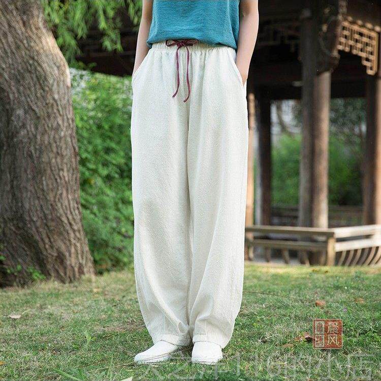 正品春秋亚麻太极裤新 系带太款极拳装练女功裤晨练武服术灯笼裤