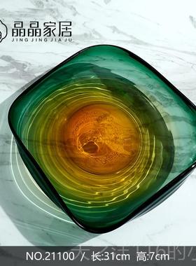 正品现代奢家用绿色轻叶爱心大果盘客厅餐桌玄关高子大气样板房端