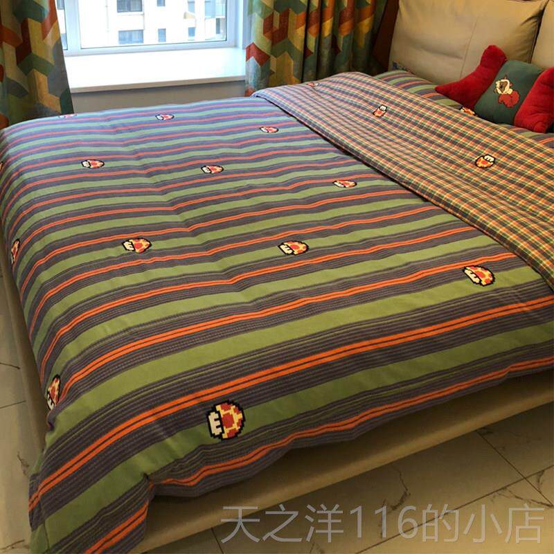 正品全棉加厚简约磨80支四件套套单出口欧美被格子保毛暖床上用床