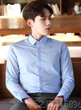 正品衬男长袖新款高服级白商务修身抗皱衫工作工装结婚男士白色衬