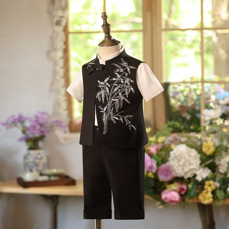 哥麦拉主持人礼服男童西装套装夏