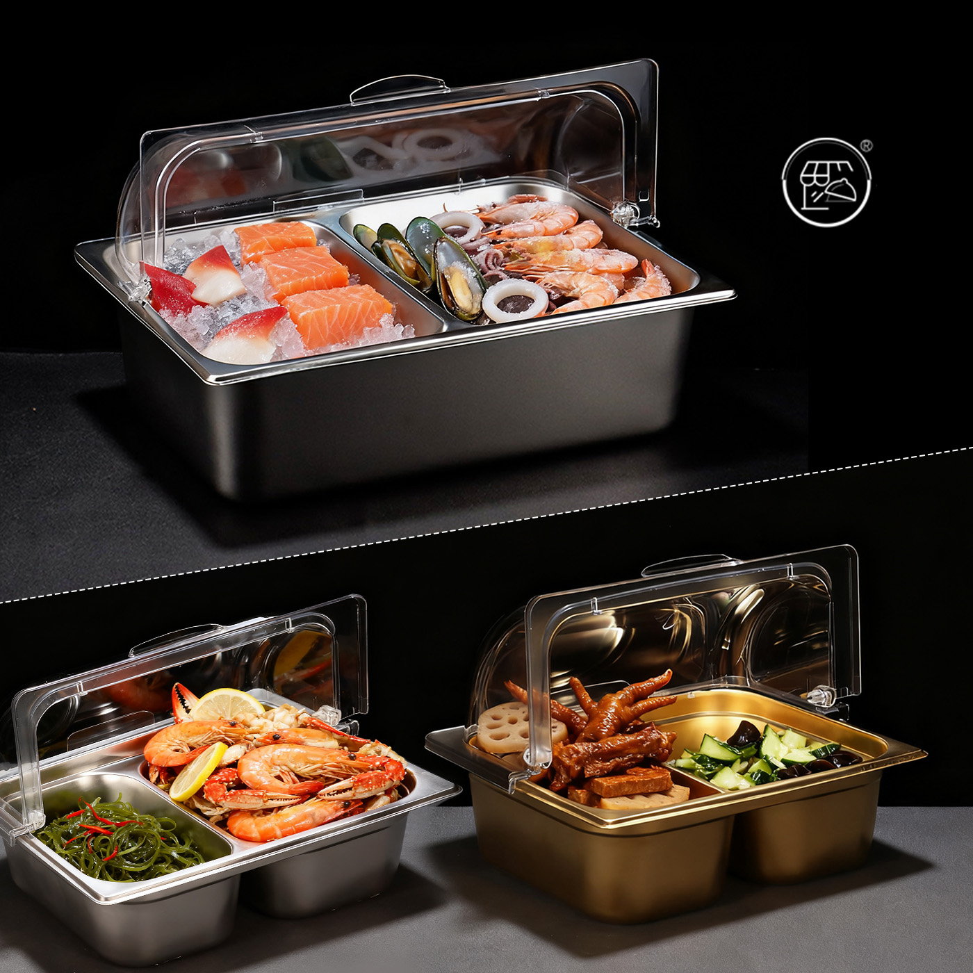 不锈钢一体双格加厚卤菜凉菜水果点心蛋糕烧烤油炸食物带盖防尘罩