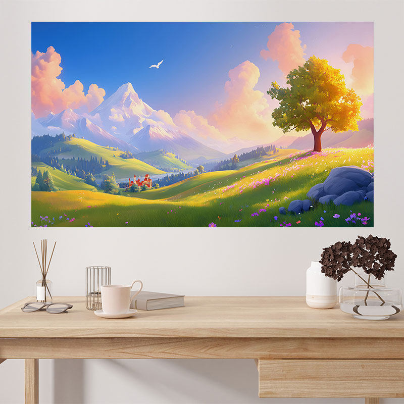 油画风景自粘贴画学生宿舍墙画卧室床头壁画贴纸治愈小清新装饰画,家居饰品,现代装饰画,淘宝优惠券,粉丝福利购,淘宝优惠卷
