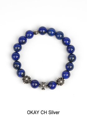 罗心潮流10mm青金石925纯银珠子手串手链珠链