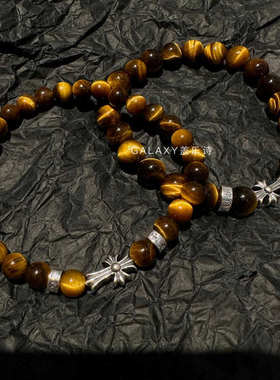 王嘉尔同款高版本虎眼石s925纯银十字架时尚潮流男女手串手链礼物