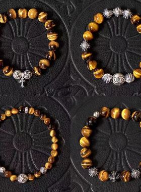 十字架925银八银珠四银珠8mm王嘉尔同款黄虎眼石转运手串