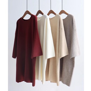 秋冬大廓型后门襟中袖毛衣时髦洋气厚实宽松针织衫中长款套头上衣