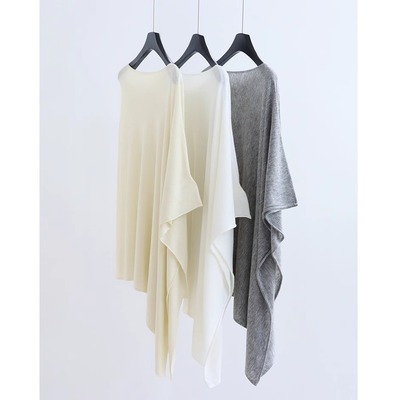 醋酸羊毛混纺一片式慵懒针织披肩早秋时髦廓形罩衫简约斗篷上衣
