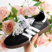 蕾丝鞋 带适用德训镂空花边白色黑丝v2k老爹绸珍珠扣芭蕾风可拆卸