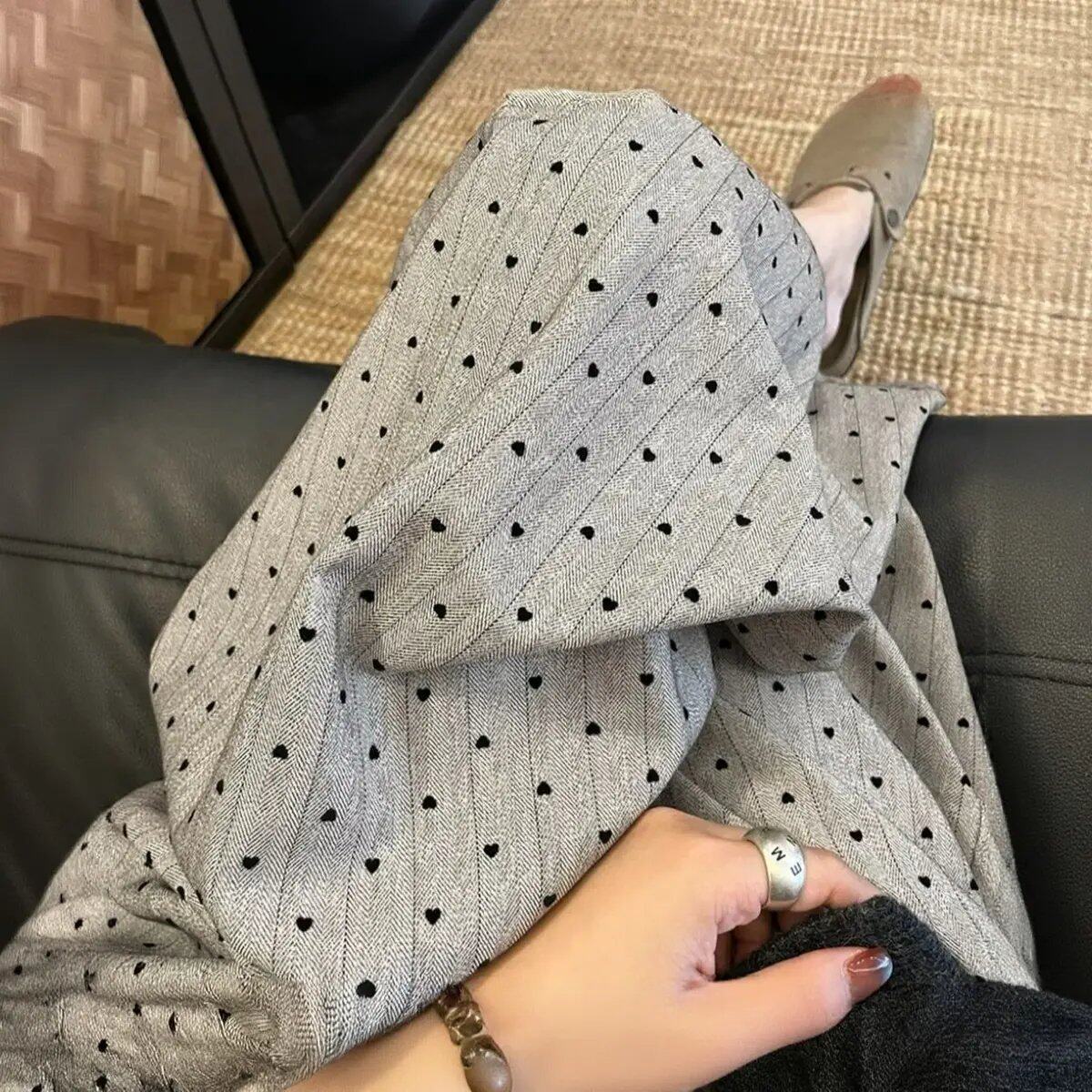 春夏季长款棉绸女士波点睡裤宽松阔腿显瘦高腰家居裤可外穿遛弯裤