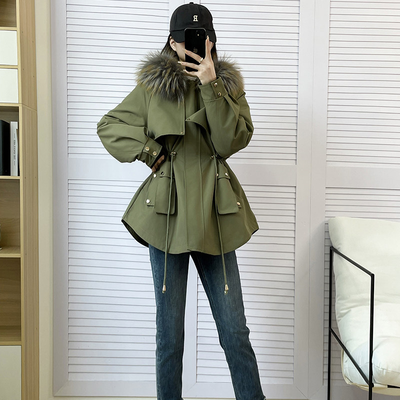 派克服女兔毛内胆可拆卸超大貉子毛领时尚韩版显瘦收腰中长款小个