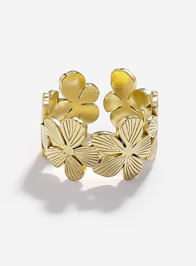 钛钢  QY五瓣花开口戒指ZB1168