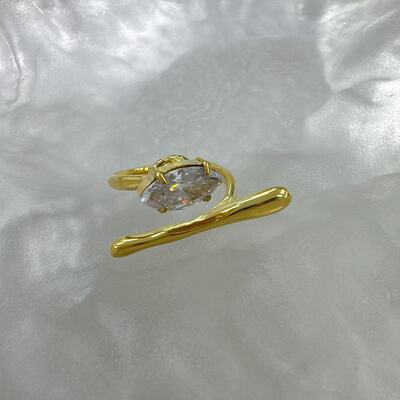 钛钢+合成立方氧化锆 菱形几何开口戒指AQY-ZB3115